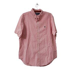 Polo Ralph Lauren Mens Red Striped Seersucker Short Sleeve Button Shirt Size L